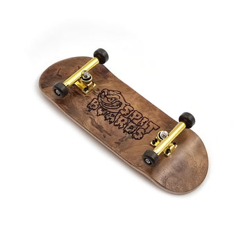 34 mm Fingerboard Complete Wood Pro Set-Up (Pre-Assembled, 5-Layers), Pro Trucks, CNC Bearing Wheels, Foam Grip Tape | Burning Midnight (deck: burl | trucks: gold | wheels: brown)
